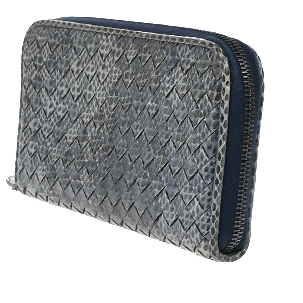 BOTTEGA VENETA Intrecciato Zip Around Long Wallet Embossing Leather Blue 69KP224
