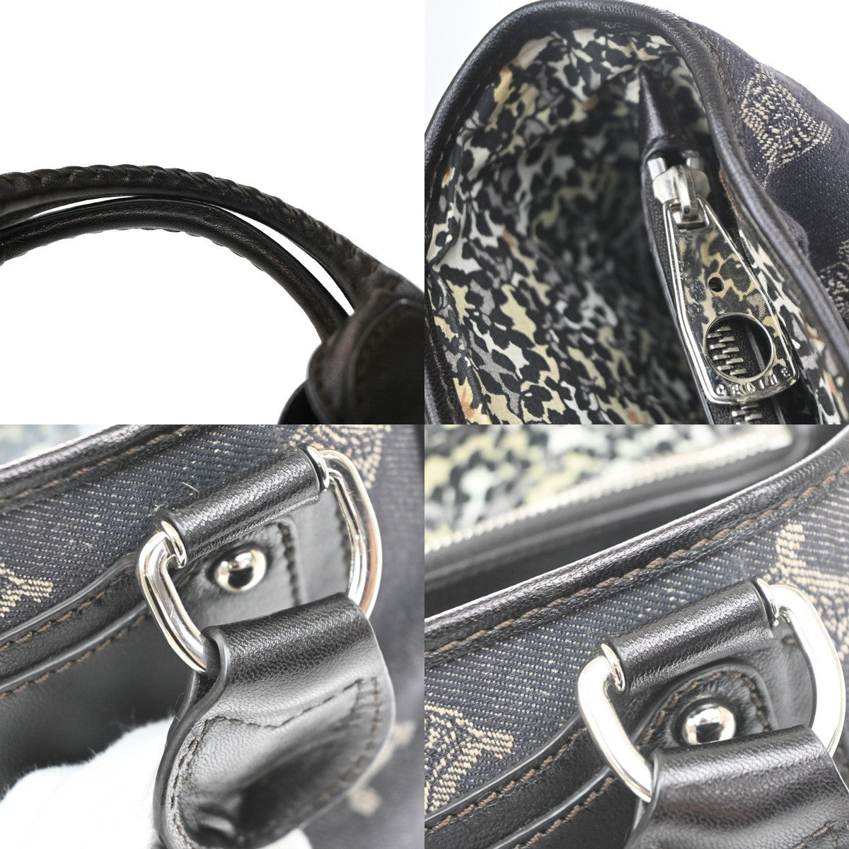 CELINE Logo Macadam Pattern Boogie Hand Bag Denim Leather Black SHW 34KD102