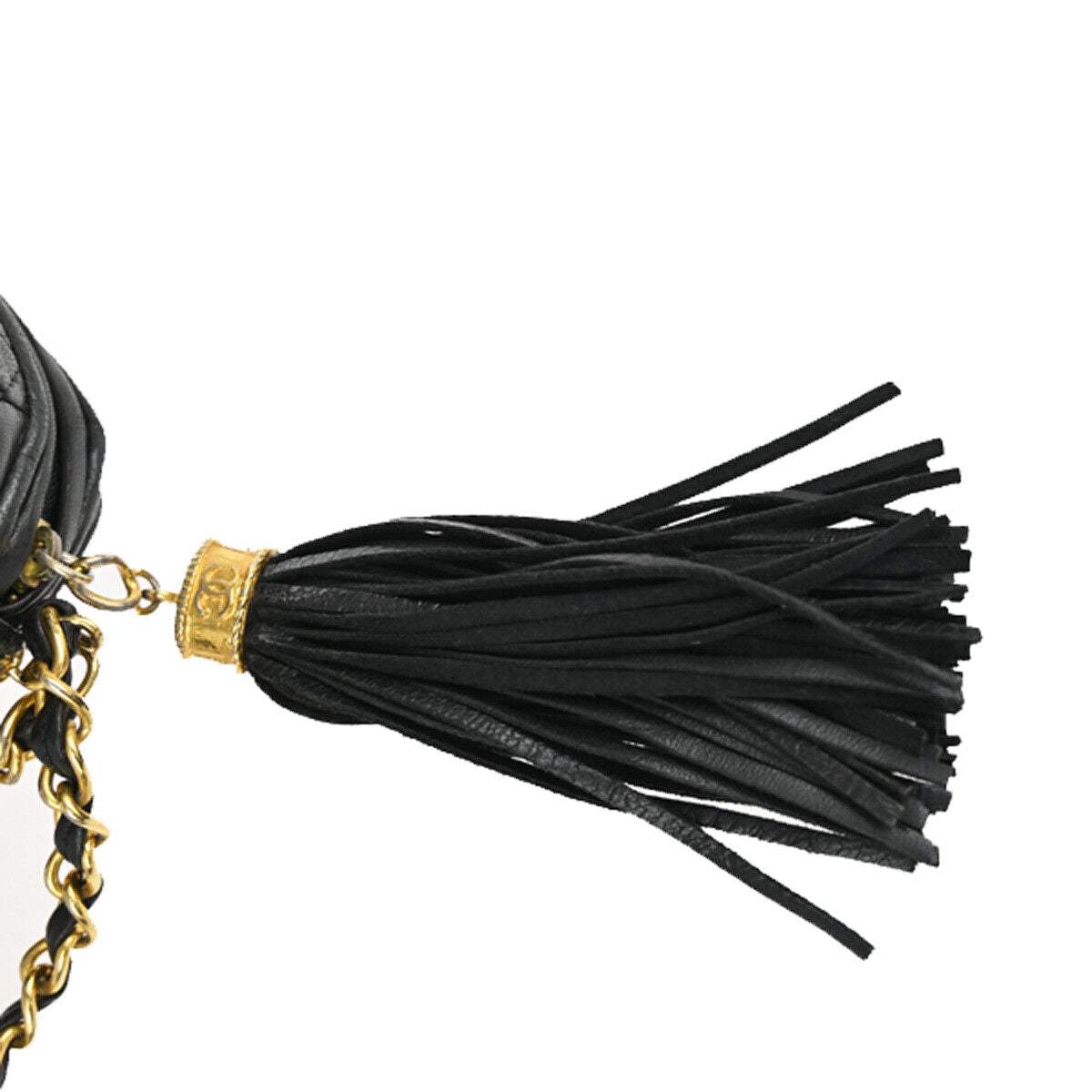 CHANEL CC Tassel Mini Matelasse Chain Shoulder Bag Leather BK Vintage 614RJ709