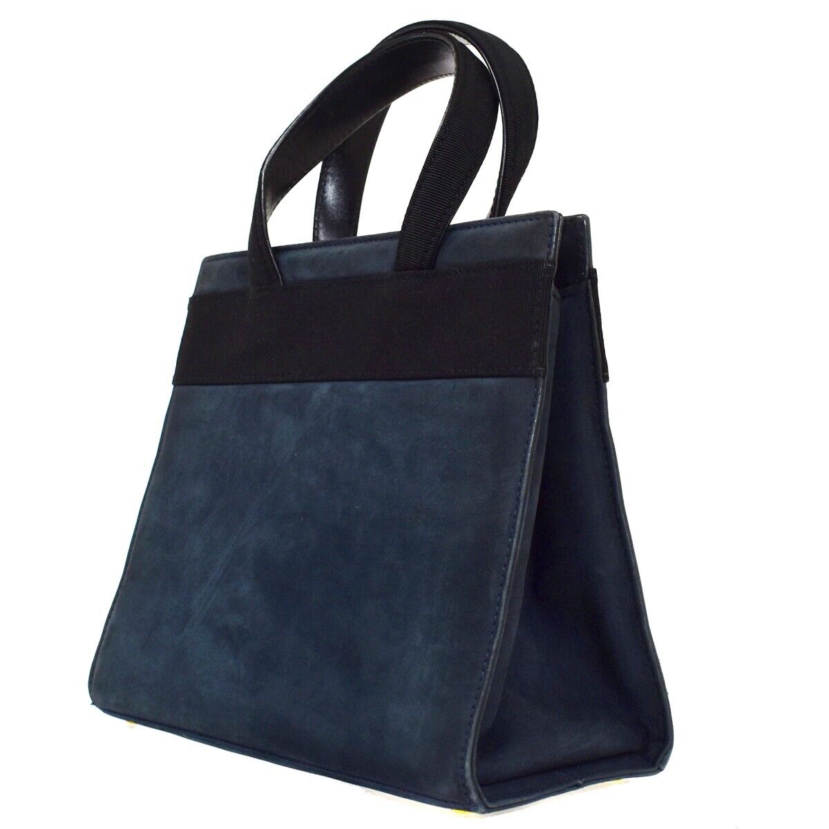 SALVATORE FERRAGAMO Vara Hand Bag Suede Leather Navy Blue Gold Italy 69EA061