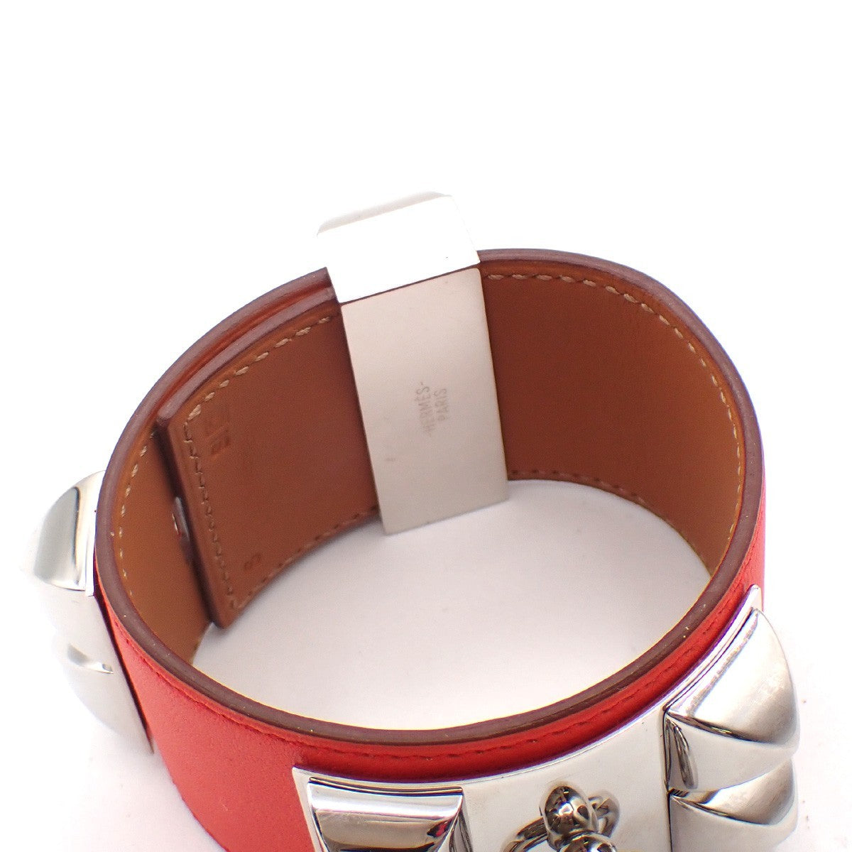 HERMES Collier de Chien Bracelet Size S Square Q Leather Orange 77RP160