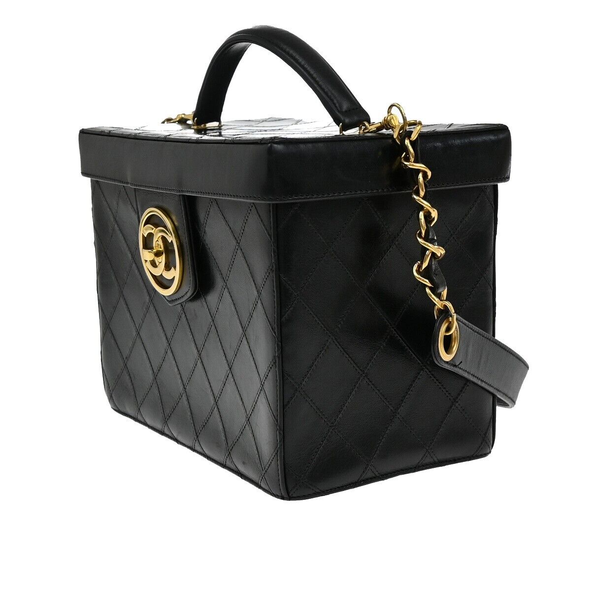 CHANEL CC Logo Bicolore 2Way Vanity Shoulder Hand Bag Leather Black GHW 653RF235