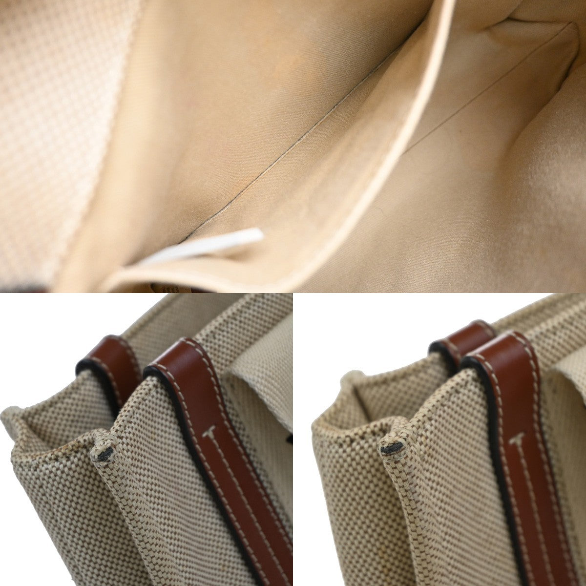 CHLOE Logo Woody Small Hand Tote Bag 100% Cotton Leathr Beige Italy 30KP573