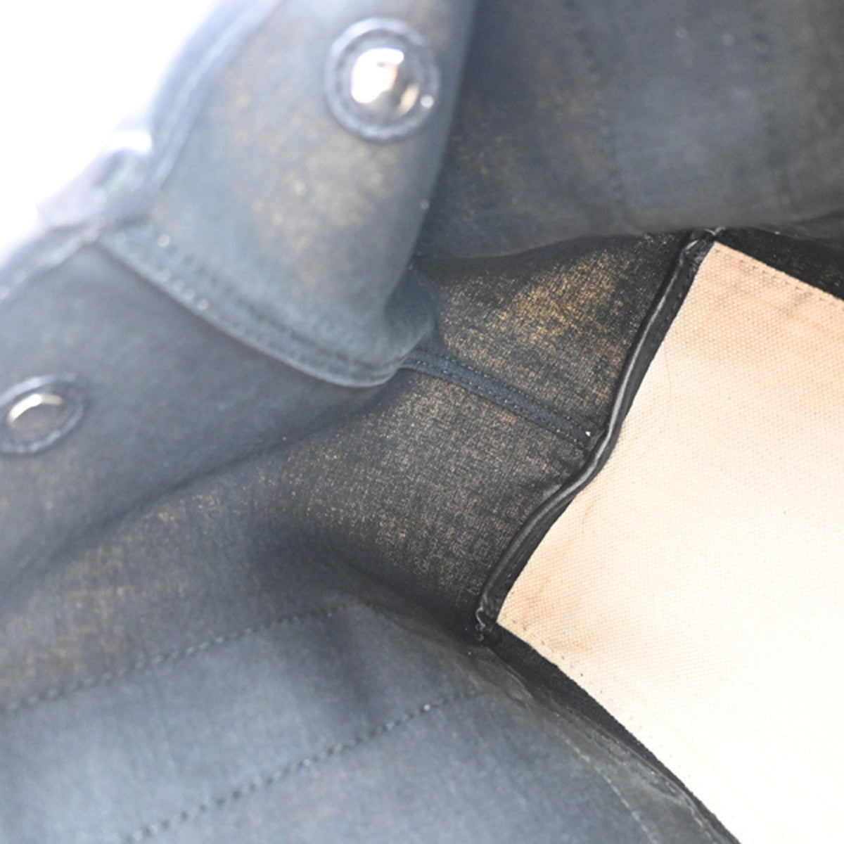 BALENCIAGA Navy Cabas S Shoulder Hand Bag Canvas Leather White Black 66EF982