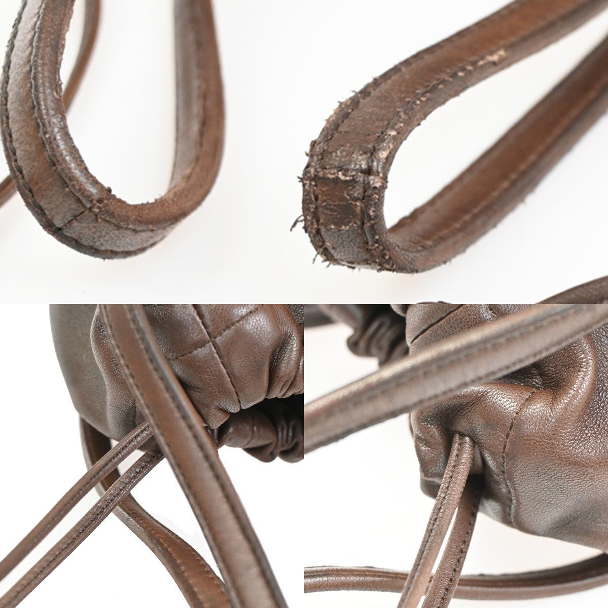LOEWE LOGO Drawstring Shoulder Hand Bag Leather Brown GHW 38CA960