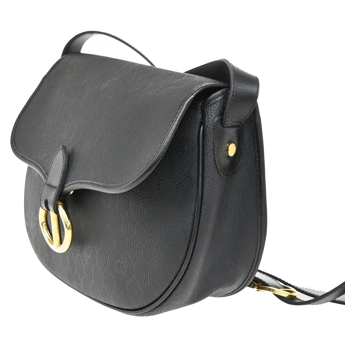 CHRISTIAN DIOR Logo Honeycomb Shoulder Bag PVC Leather Black GHW France 38KC673