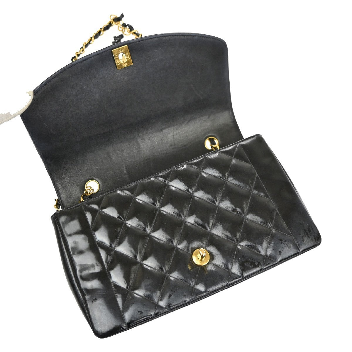 CHANEL CC Diana 25 Matelasse Chain Shoulder Bag Patent Leather BK VTE 678RL966