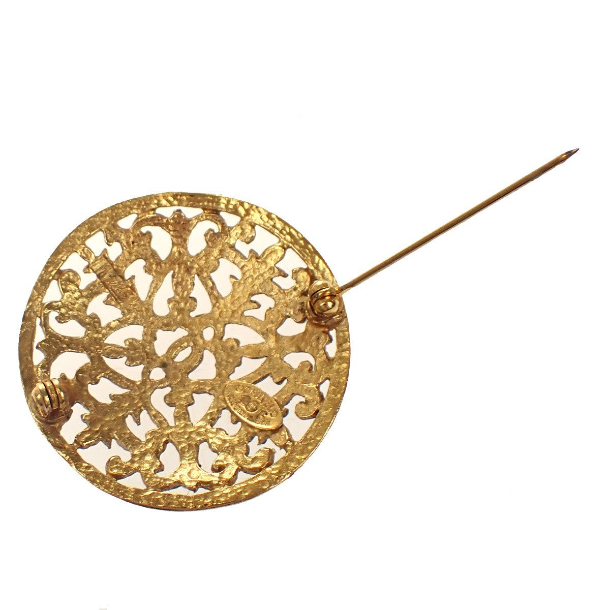 CHANEL CC Logo Round Pin Brooch 26 Gold GHW France Vintage 36YJ176