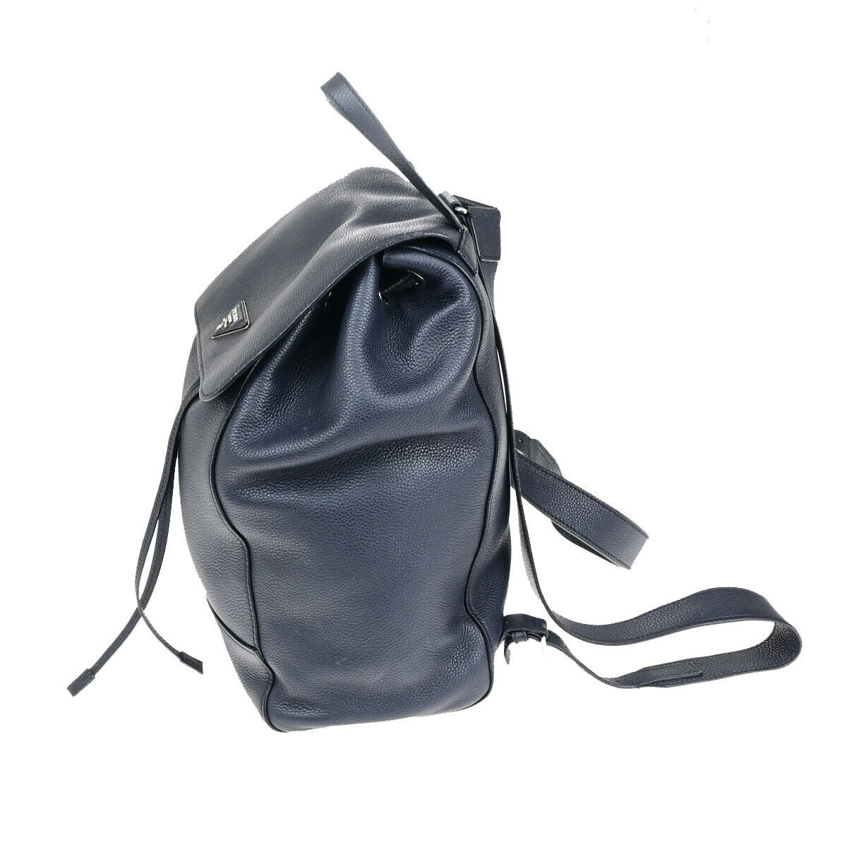 PRADA Logo Backpack Bag Leather Navy Blue Baltico Silver Italy 667RK115