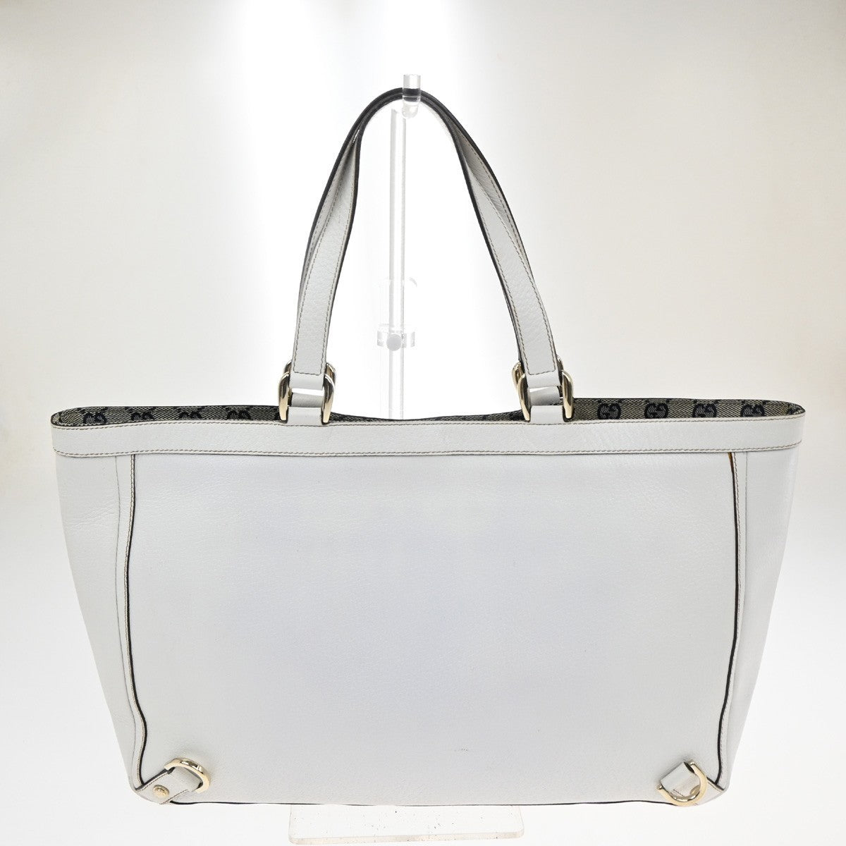 GUCCI Logo GG Pattern Abbey Shoulder Tote Bag Canvas Leather White GHW 34TA557