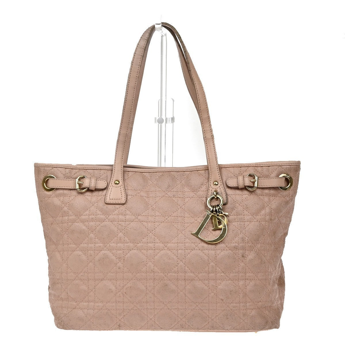 CHRISTIAN DIOR Panarea Cannage Shoulder Bag Coating Canvas Leather Pink 88KP284