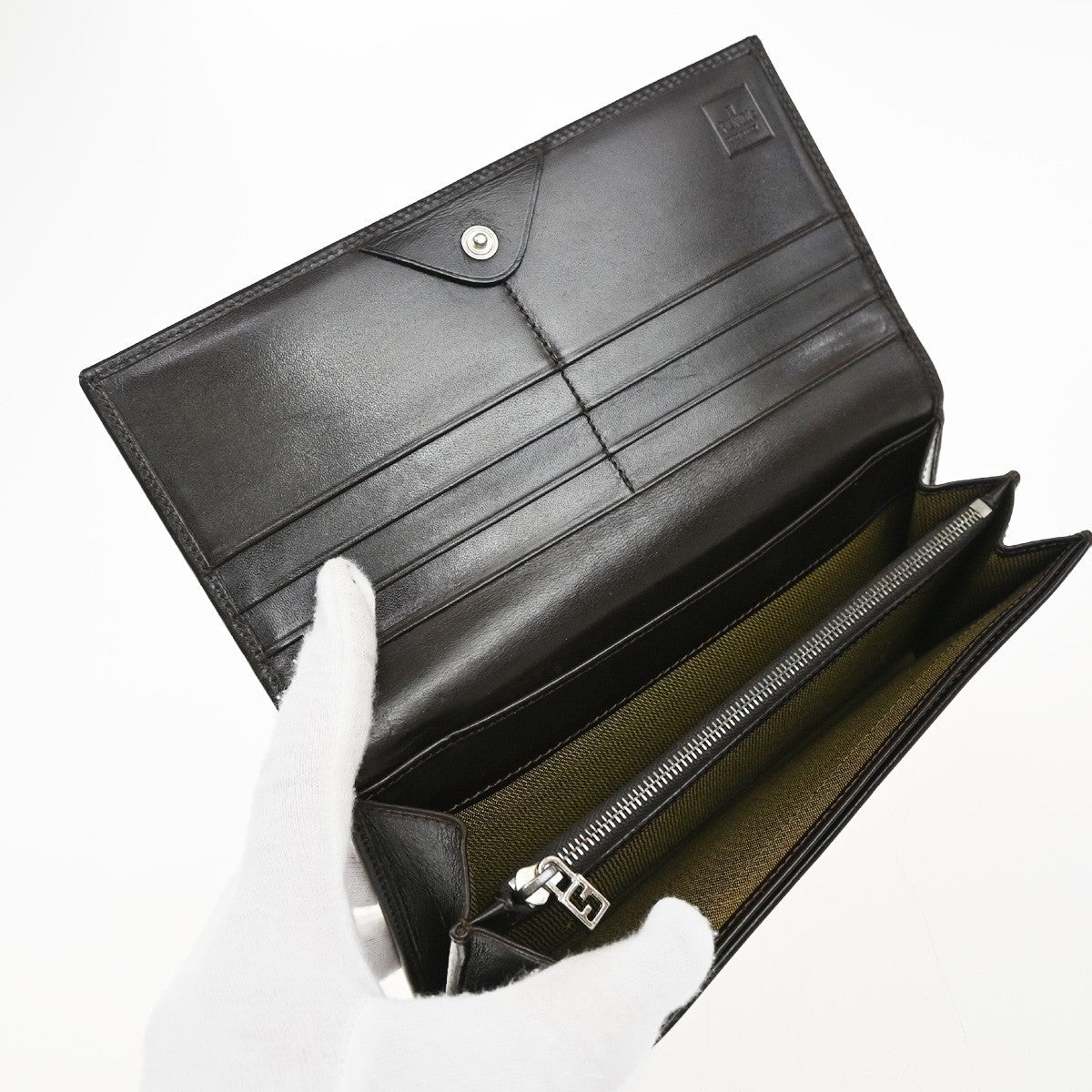 FENDI Logo Zucca Pattern Long Bifold Wallet Canvas Leather Brown 69KP025