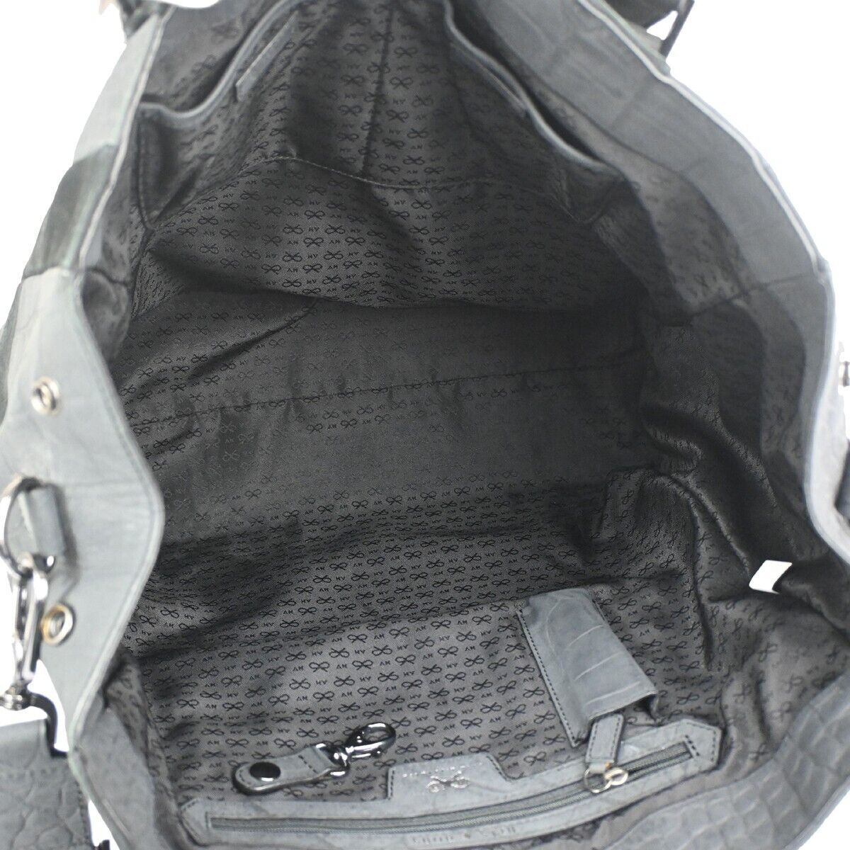 ANYA HINDMARCH Logo 2Way Shoulder Hand Bag Embossing Suede Leather Black 05DA069