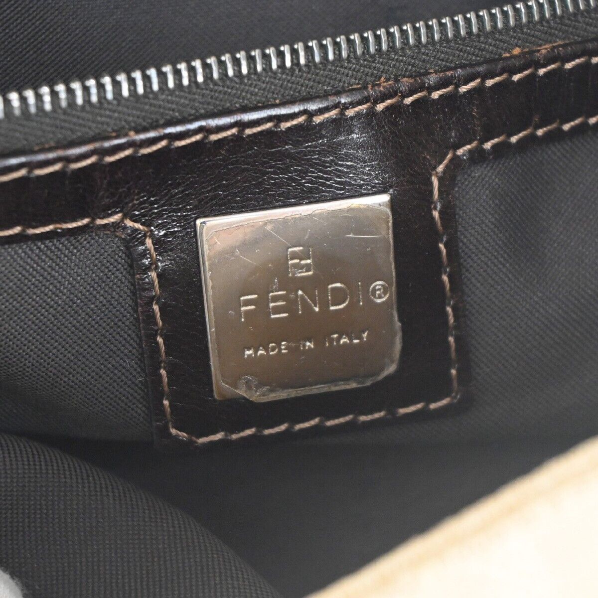 FENDI Zucca Zucchino Pattern Shoulder Bag Canvas Leather Beige  Italy 34SH041