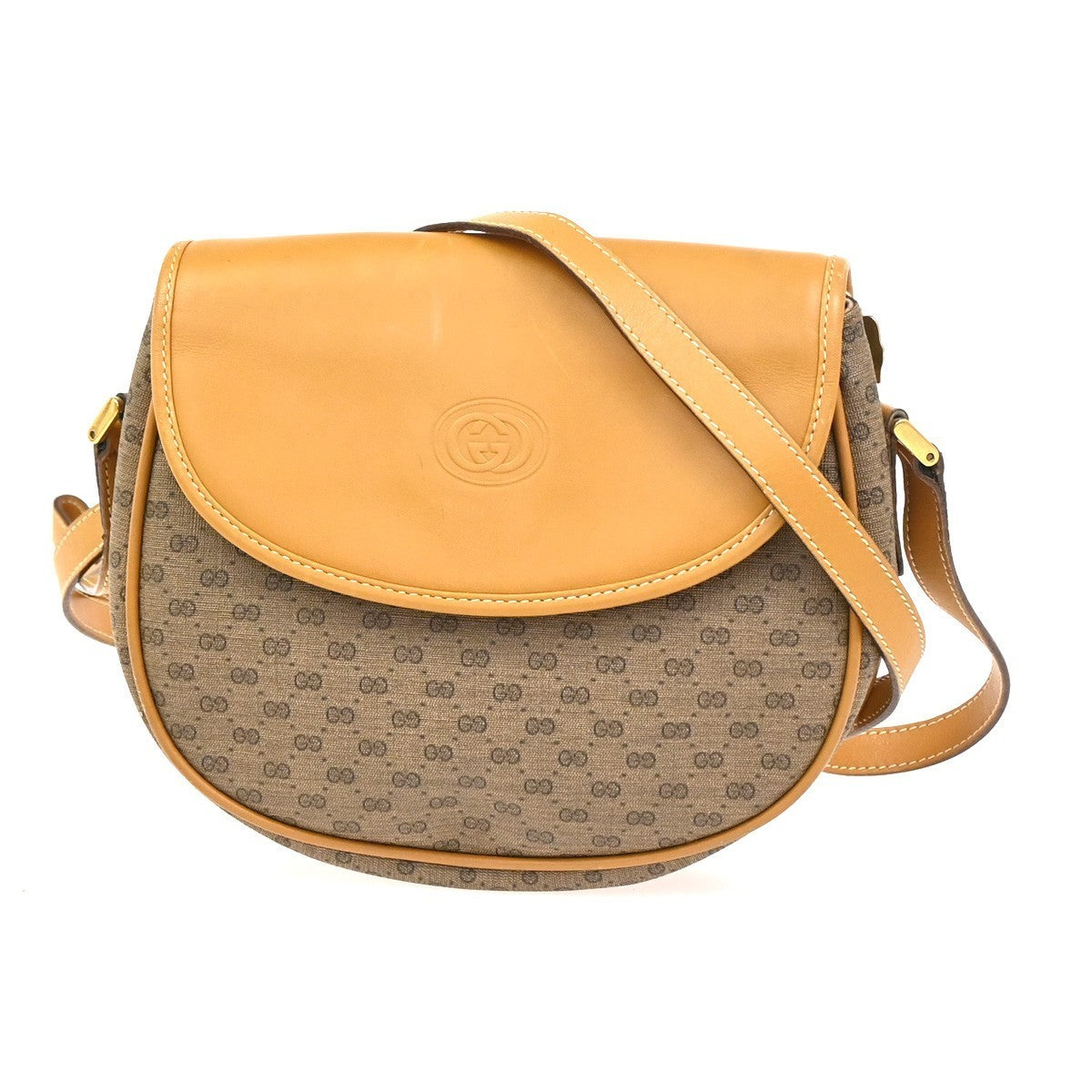 GUCCI Logo Micro GG Pattern Mini Shoulder Bag PVC Leather Brown GHW Itay 69YJ034