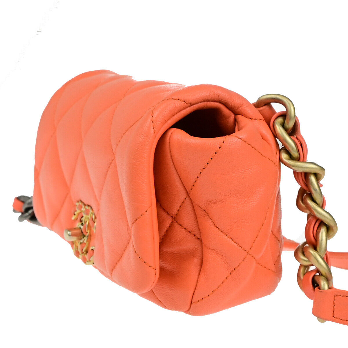 CHANEL 19 CC Logo Quilted Chain Waist Bum Body Bag Leather Orange GHW 813RK713