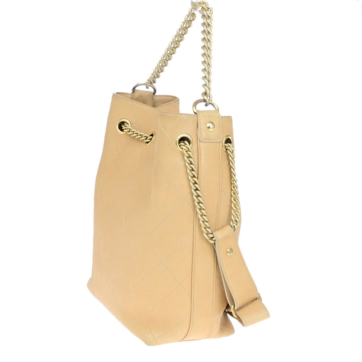 CHANEL CC Logo Matelasse 2Way Chain Shoulder Hand Bag Leather Beige GHW 386RJ961