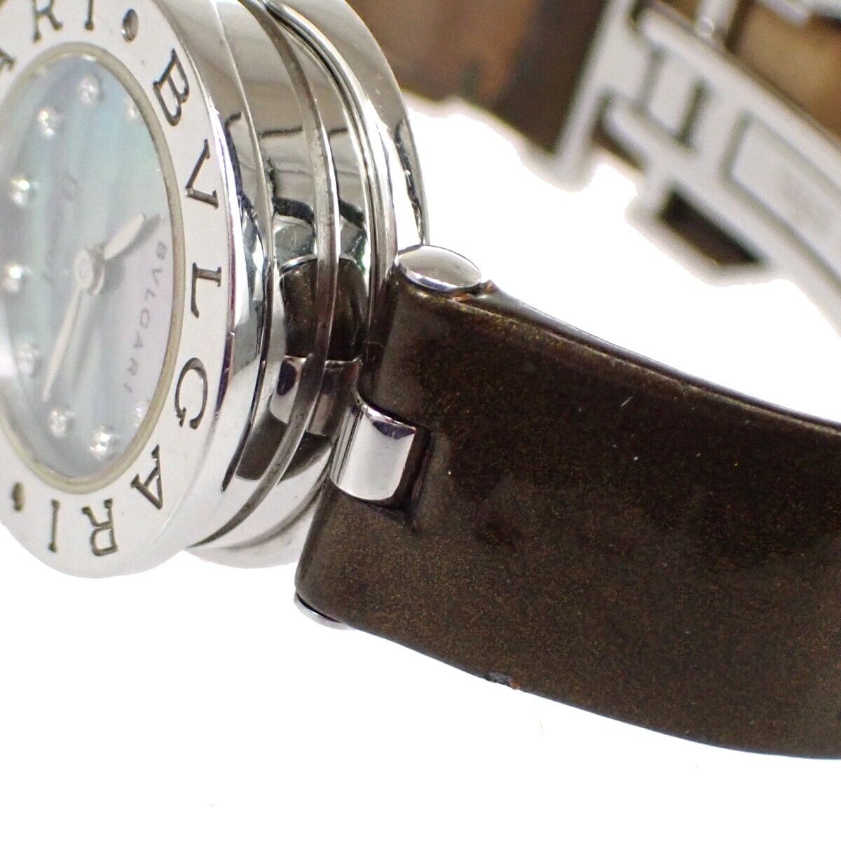 BVLGARI B.Zero1 Quartz Wrist Watch 22mm Diamond MOP Patent Leather BZ22S 13RH802