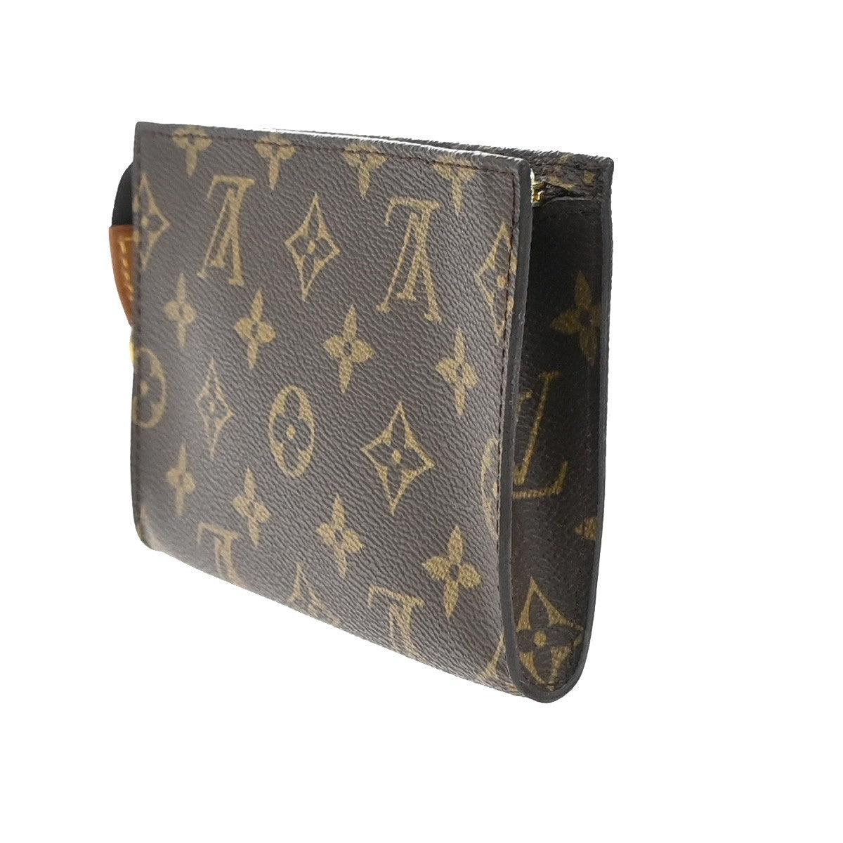 LOUIS VUITTON LV Logo Bucket PM Pouch Bag Monogram Leather Brown Gold 63KB401