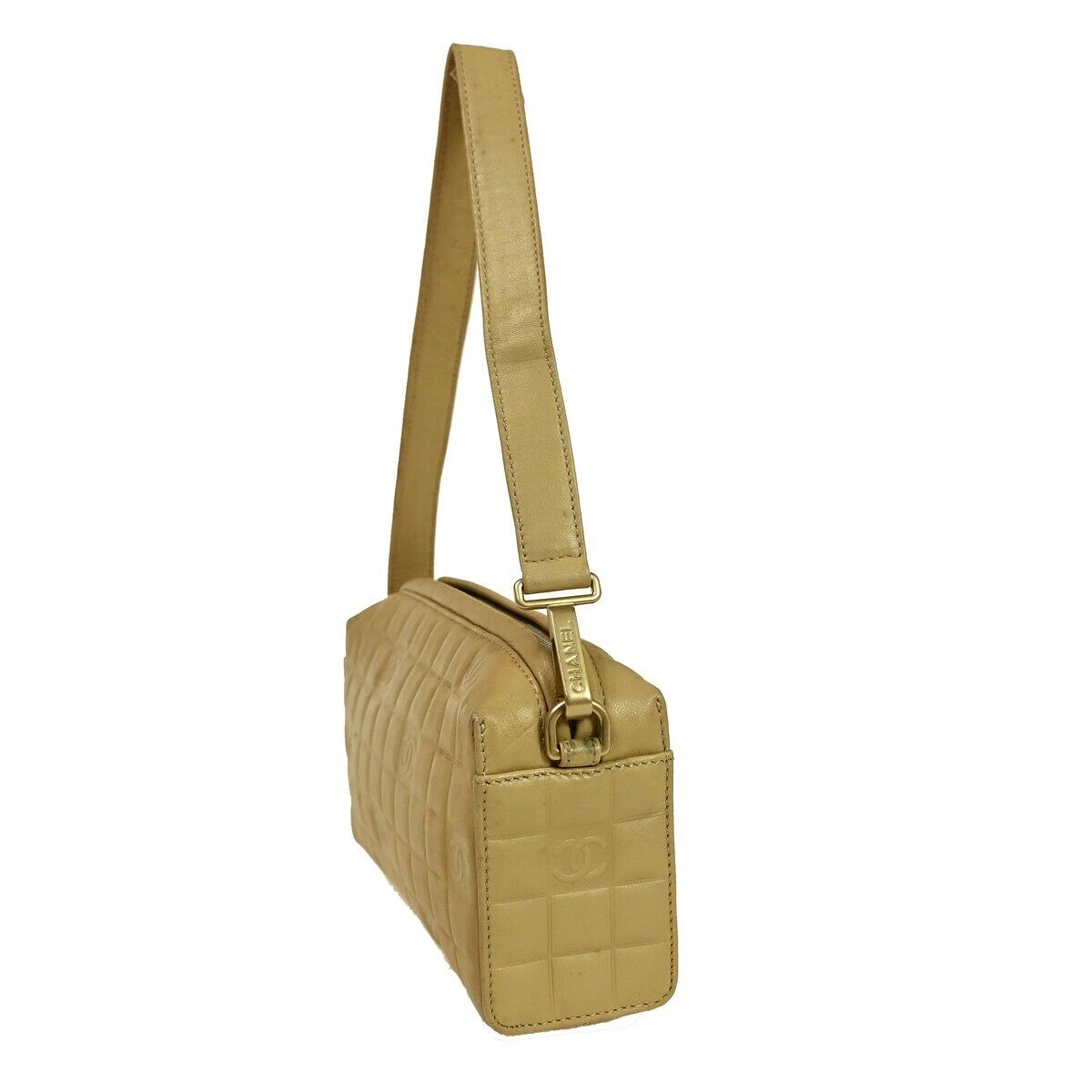 CHANEL CC Logo Chocolate Bar 2Way Hand Bag Leather Beige GHW Italy 11GA902