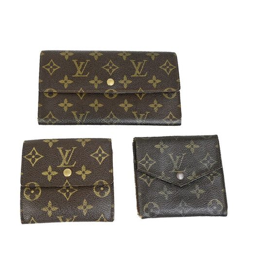 LOUIS VUITTON LV Logo 3 Set Bifold Wallet Purse Monogram Leather Brown 04EC888
