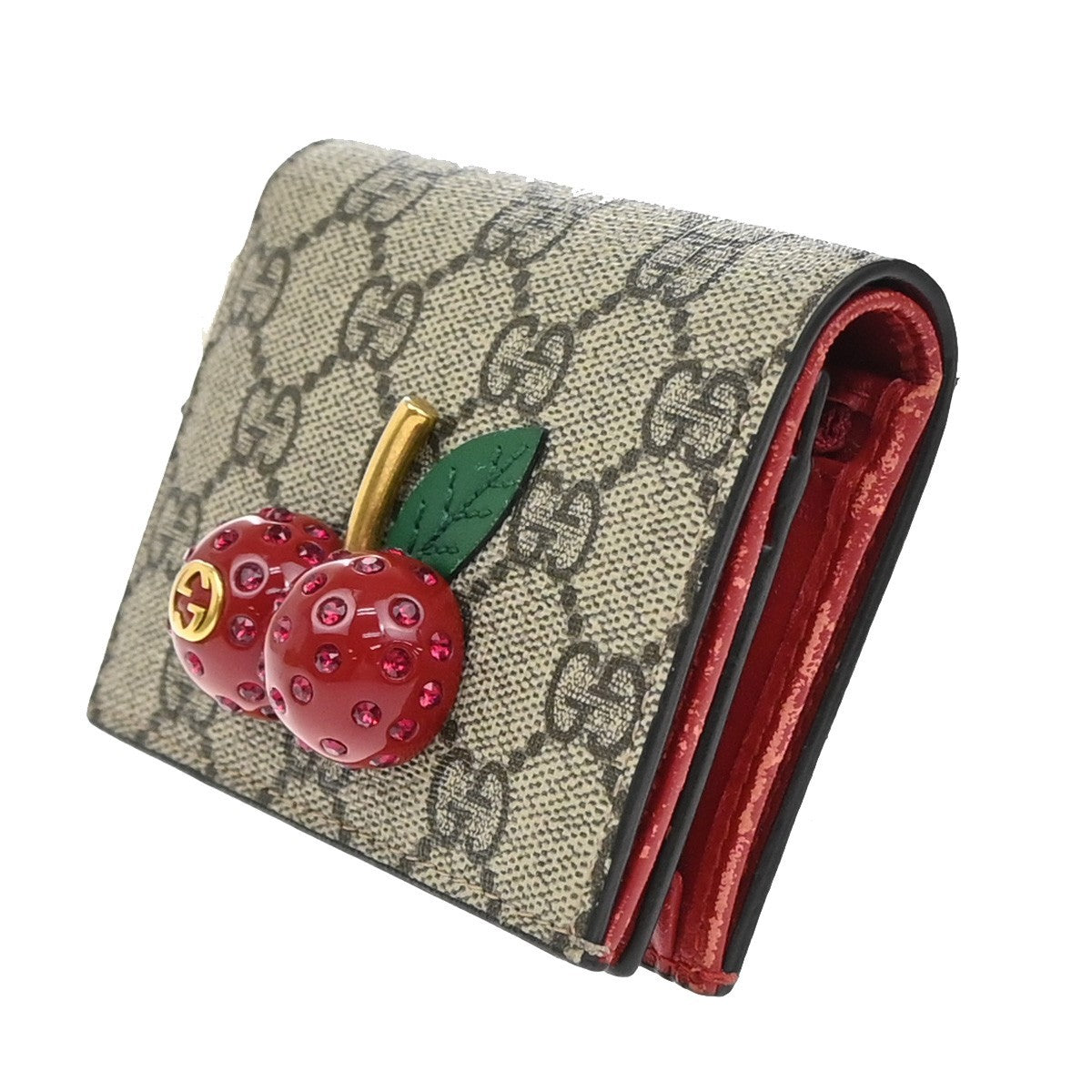 GUCCI Logo Cherry GG Pattern Compact Wallet Supreme Leather Brown 65EF797