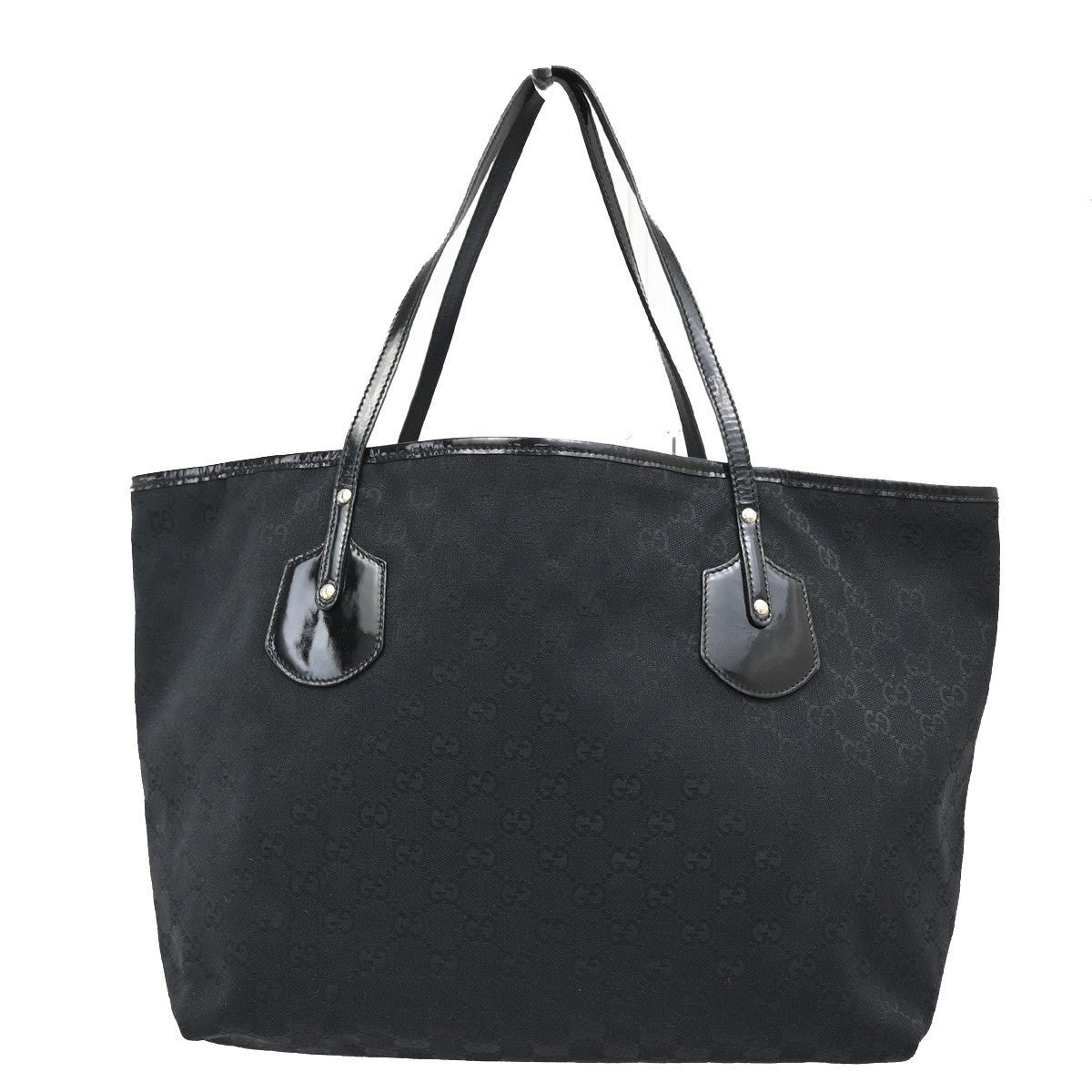 GUCCI Logo GG Pattern Shoulder Tote Bag Charm Canvas Patent Leather BK 38KB516