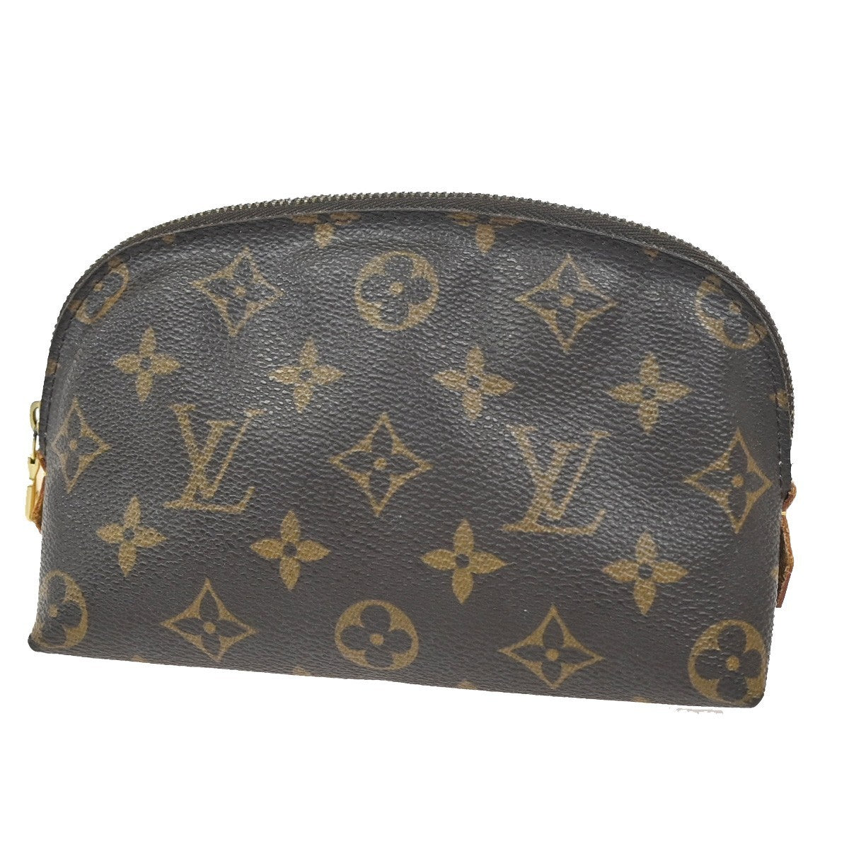 LOUIS VUITTON Logo Pochette Cosmetic Pouch Monogram Leather Brown M47515 67AA199