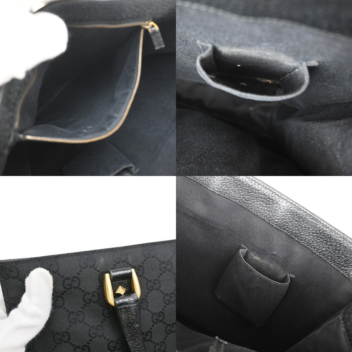 Gucci GG  Pattern Nailhead Tote Hand Bag Black Canvas Leather Italy 31SA080
