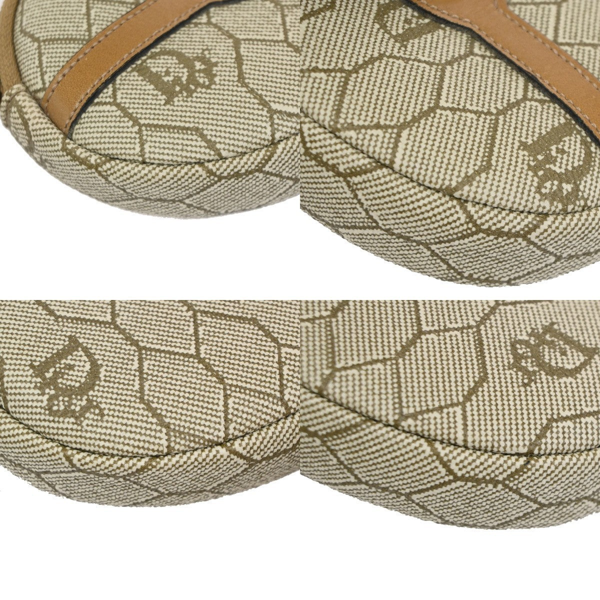 CHRISTIAN DIOR Logo Honeycomb Coin Wallet Purse PVC Leather Beige France 03TA565