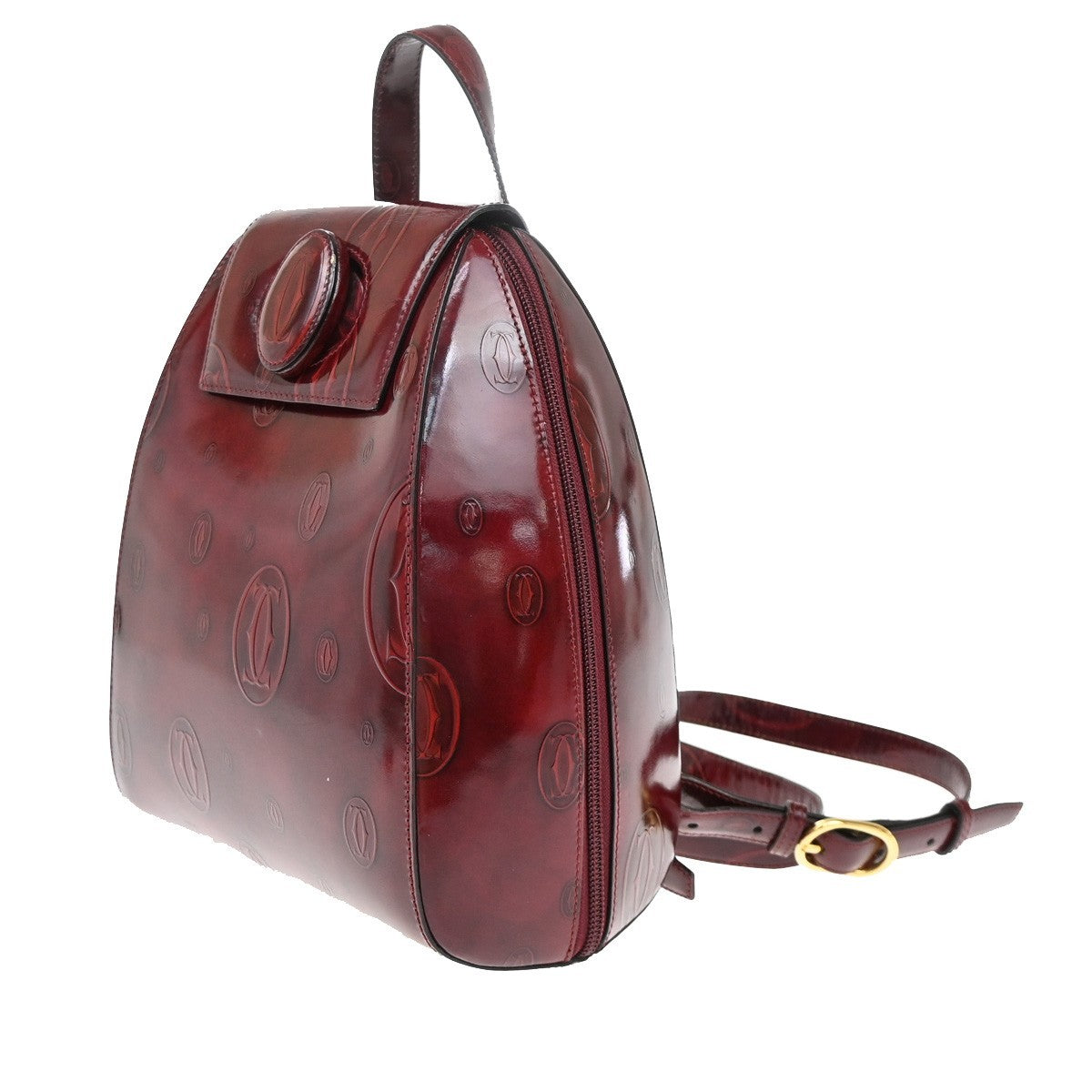 CARTIER Birthday Backpack Shoulder Bag Patent Leather Red GHW France 33EF695
