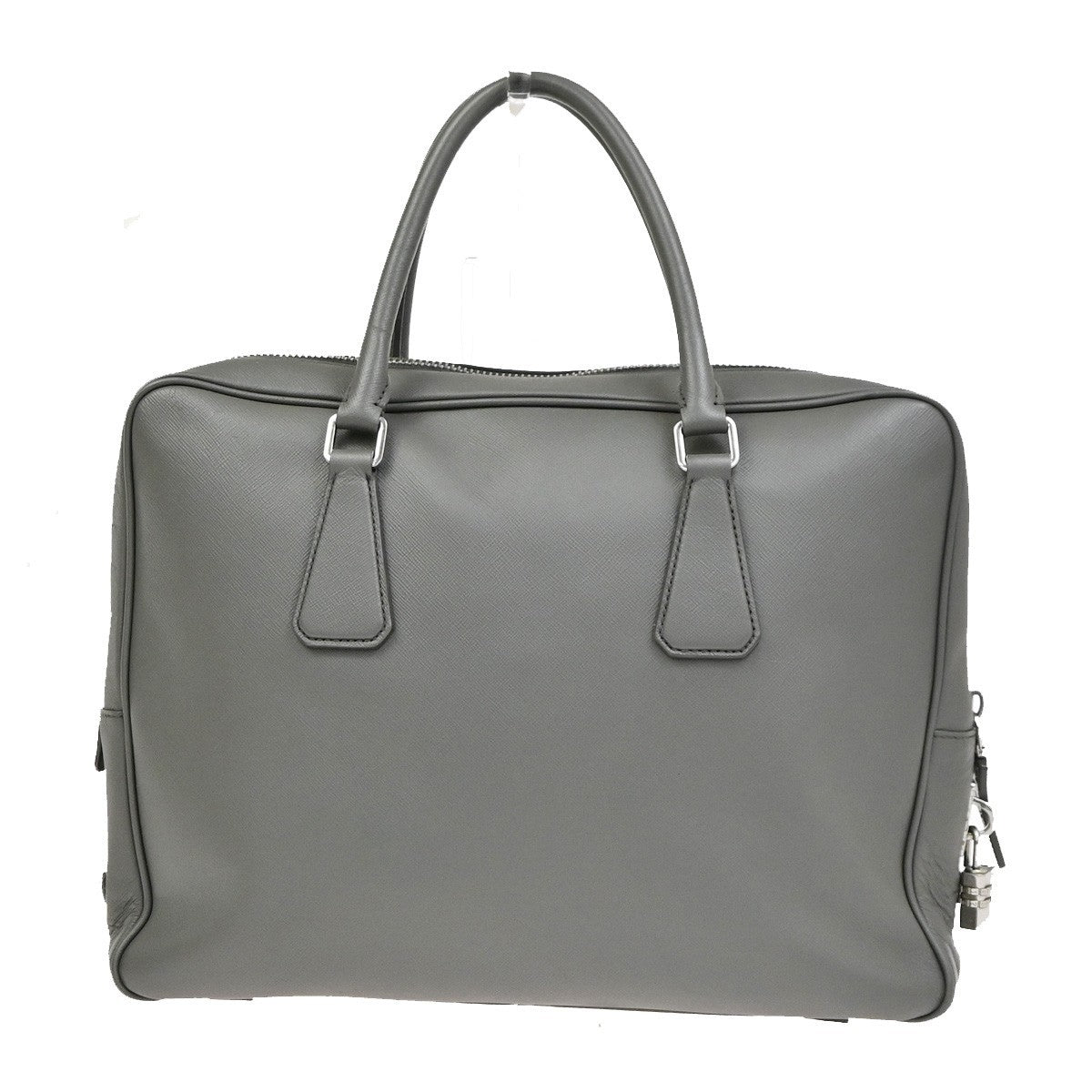 PRADA MILANO Logo Briefcase Hand Bag Saffiano Leather Gray SHW Italy 87CA847