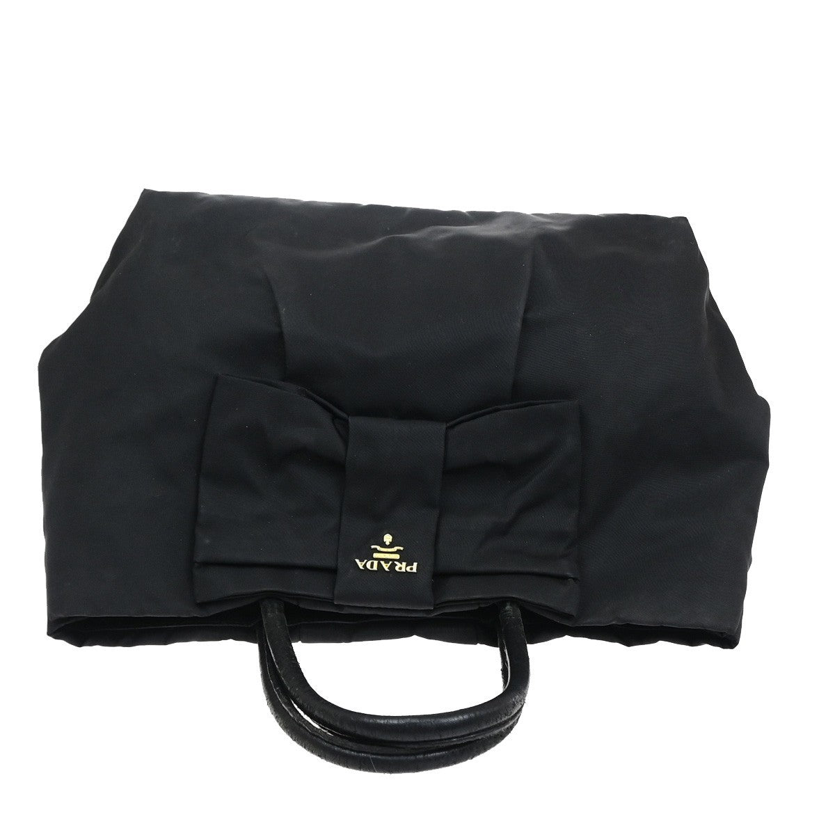 PRADA Logo Ribbon Tote Hand Bag Nylon Leather Black GHW Italy 30MA709