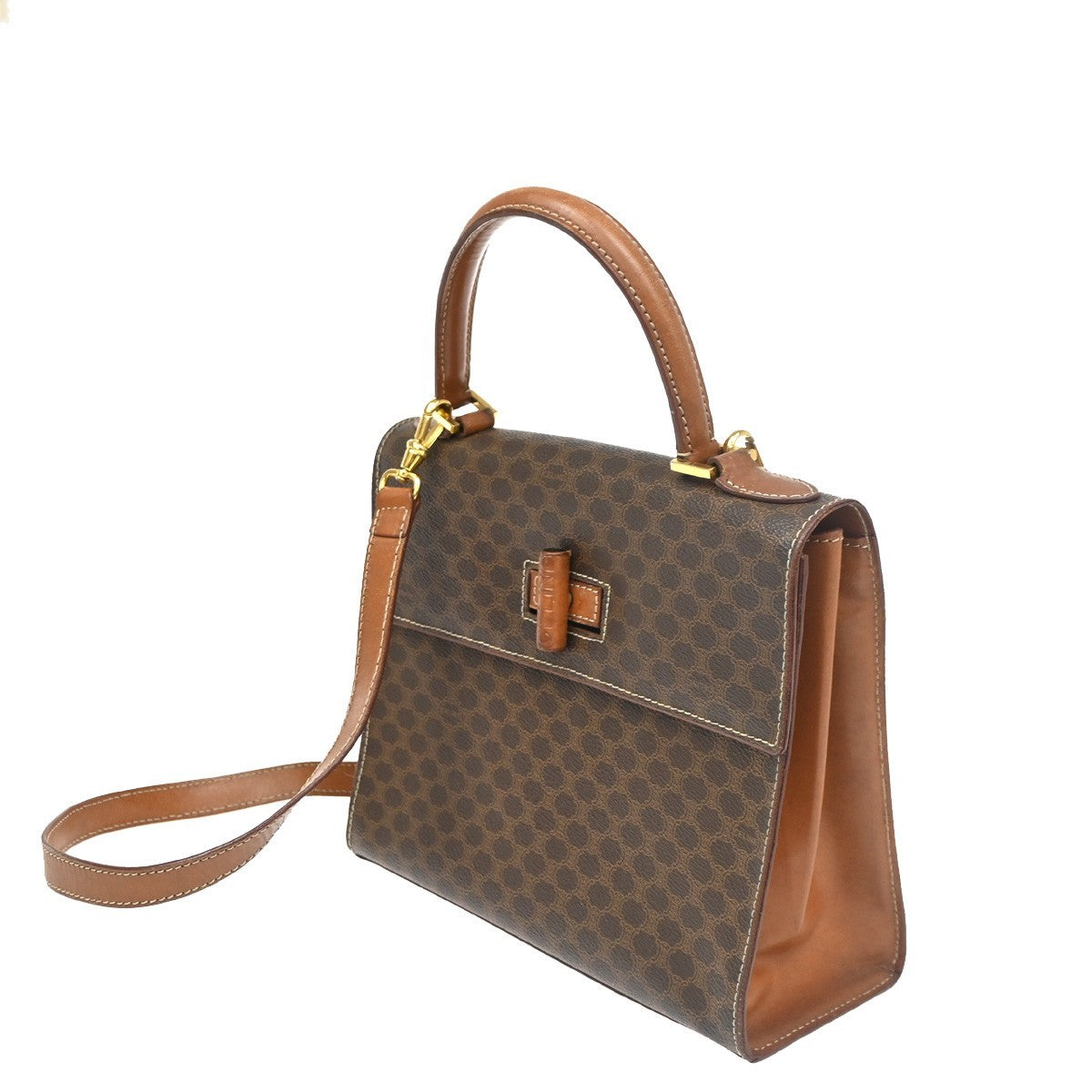 CELINE Macadam 2Way Shoulder Hand Bag PVC Leather Brown Beige GHW Italy 37KC156