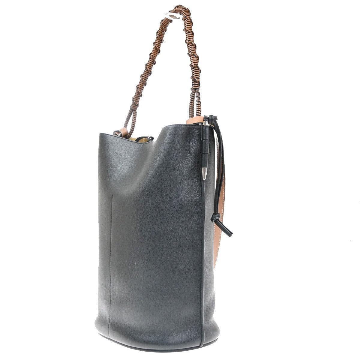 LOEWE Logo Anagram Gate Bucket 2Way Handle Shoulder Bag Leather BK Spain 24RL910