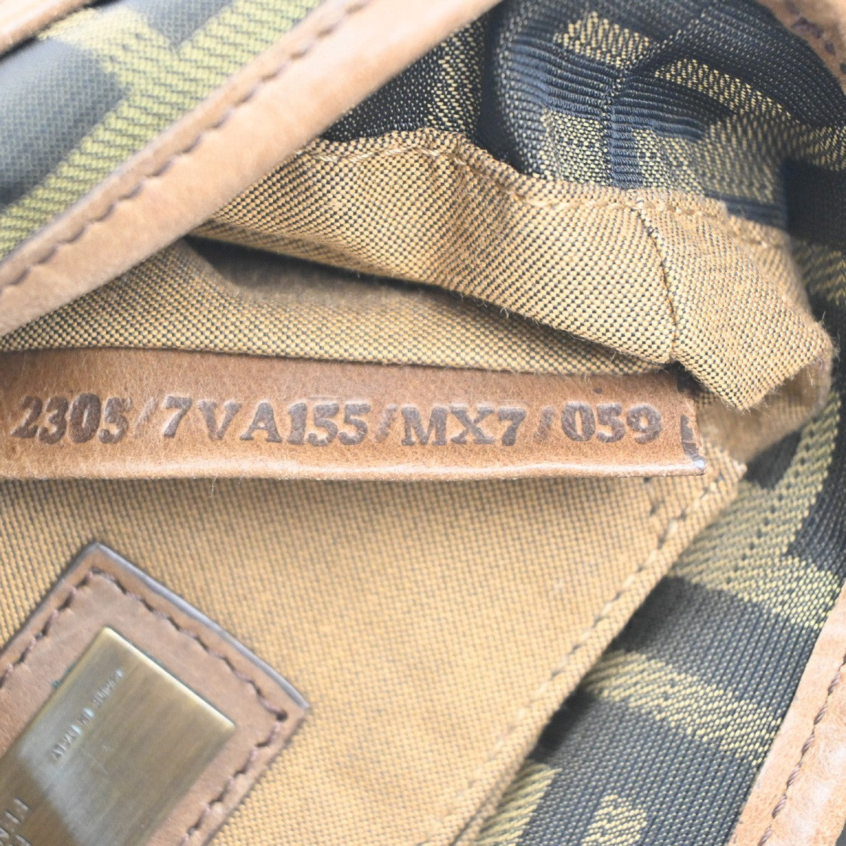 FENDI FF Logo Zucca Pattern Shoulder Bag Canvas Leather Khaki GHW Italy 71MA559