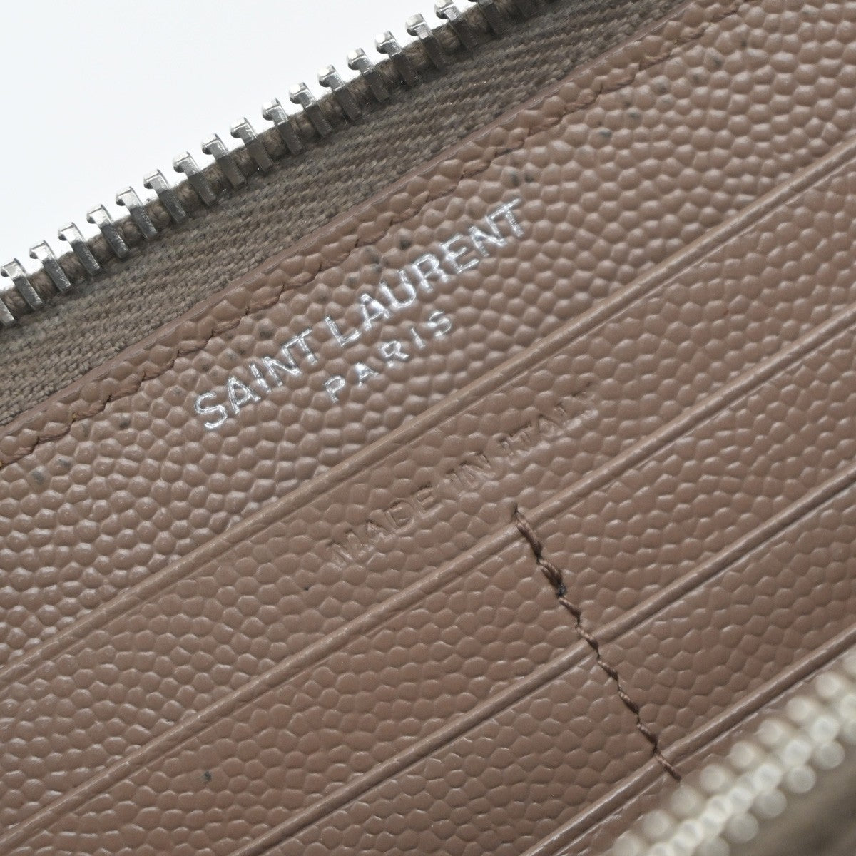 SAINT LAURENT YSL Logo Zipper Around Long Wallet Leather Beige SHW 64KP337