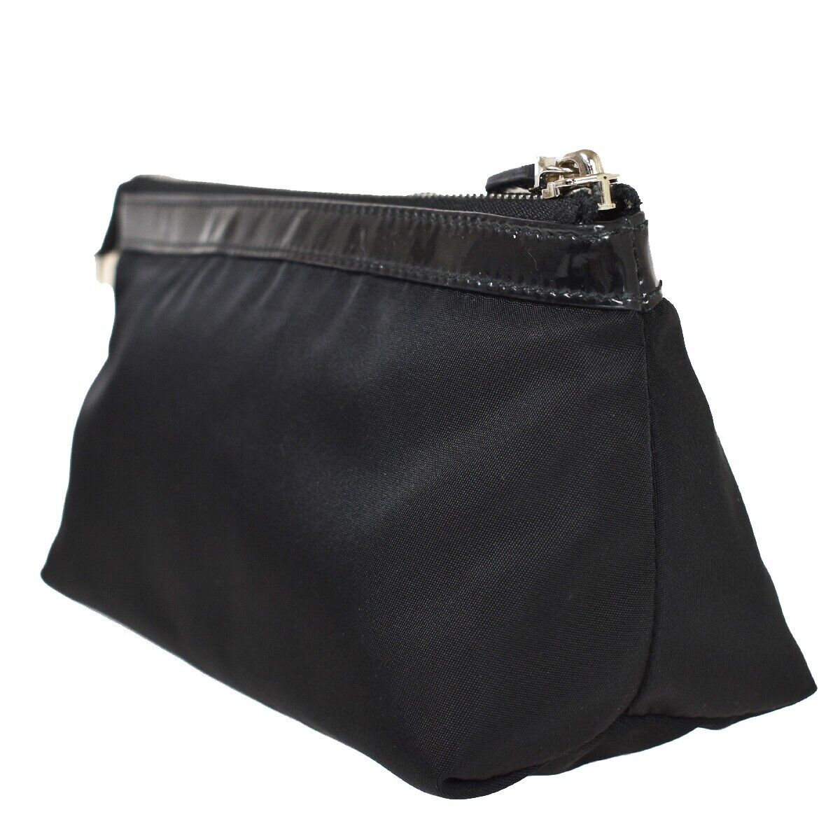 SALVATORE FERRAGAMO Vara Vanity Pouch Case Nylon Patent Leather Black 07GA588