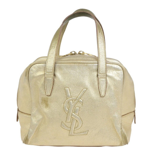 YVES SAINT LAURENT YSL Logo Small Hand Bag Leather Gold Italy 05FB447