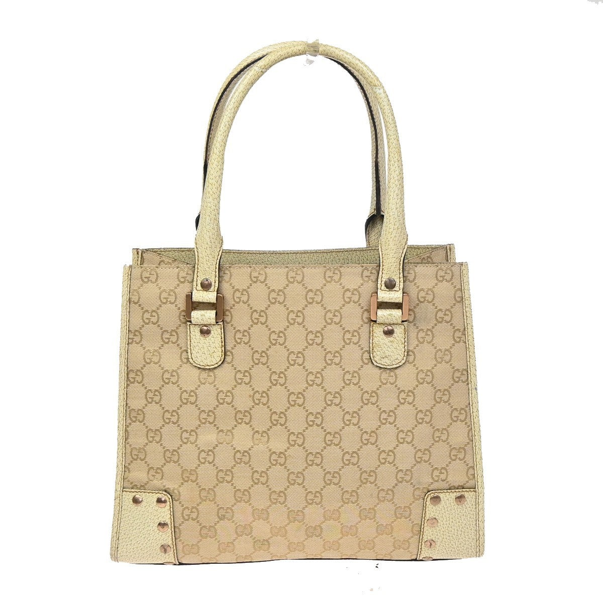 GUCCI Logo GG Pattern Shoulder Tote Bag Canvas Leather Brown Beige 87ZA287