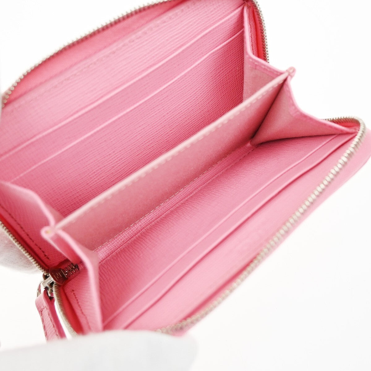 FENDI Logo Monster Bugs Eyes Compact Zip Around Coin Wallet Leather Pink 64YH228