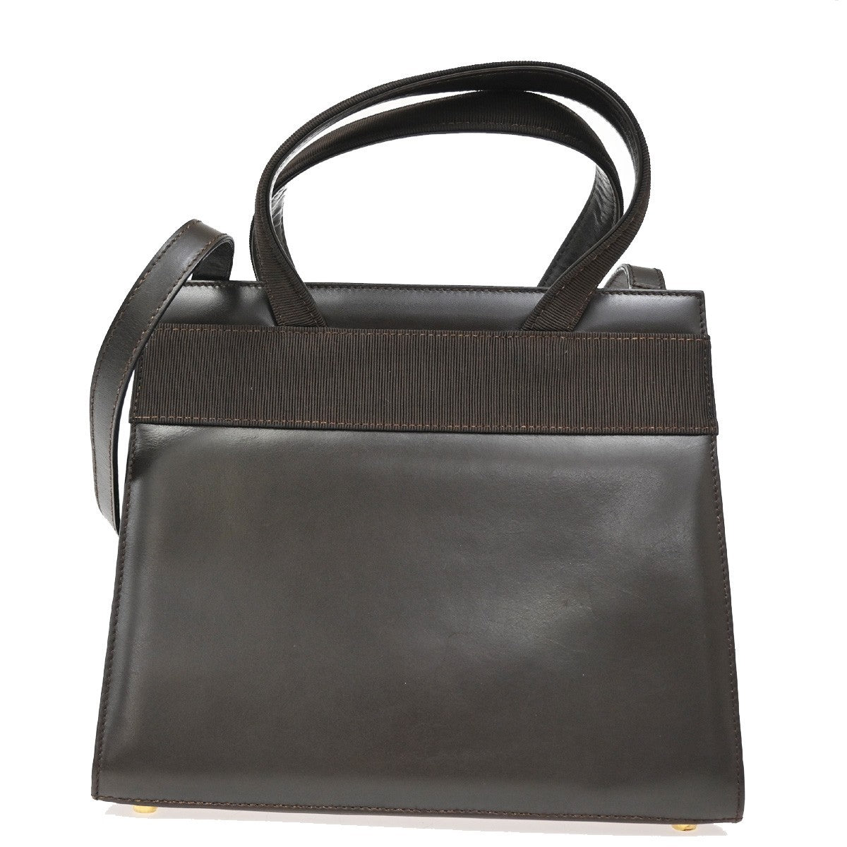 SALVATORE FERRAGAMO Vara 2Way Hand Bag Canvas Leather Brown Gold Italy 64TA067