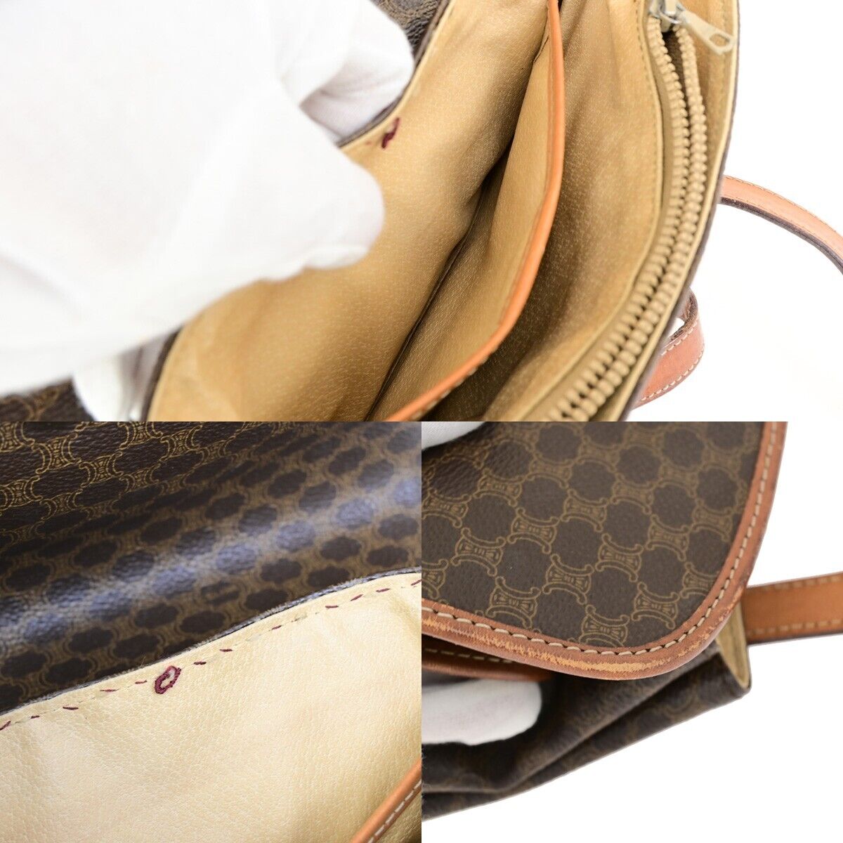 CELINE Logo Macadam Pattern Shoulder Bag PVC Leather Brown Italy Gold 60FB174