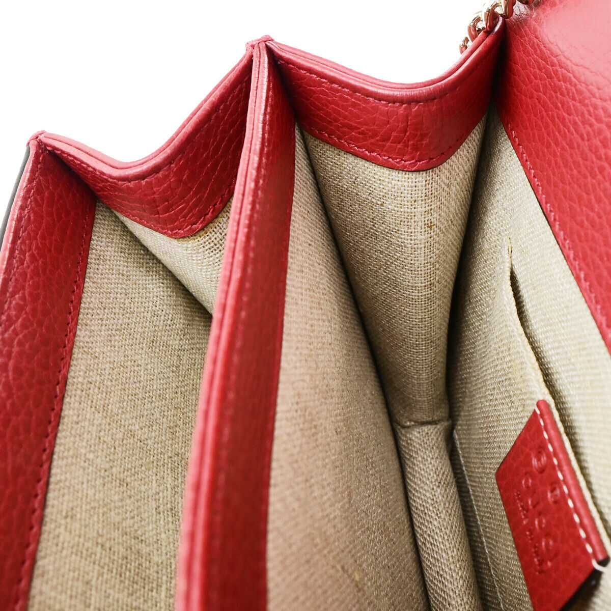 GUCCI Logo Interlocking G Chain Mini Shoulder Bag Leather Red GHW Italy 52YG617