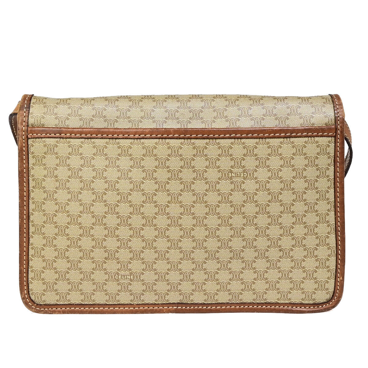 CELINE Logo Macadam Pattern Shoulder Tote Bag PVC Leather Brown GHW 62SJ014