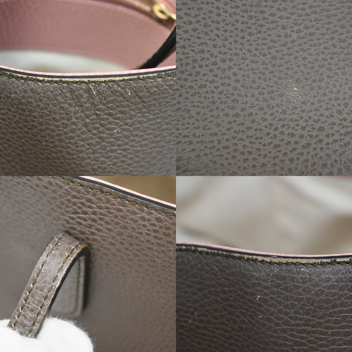 GUCCI Logo Swing Shoulder Tote Bag Leather Gray Pink GHW Italy 80EE613
