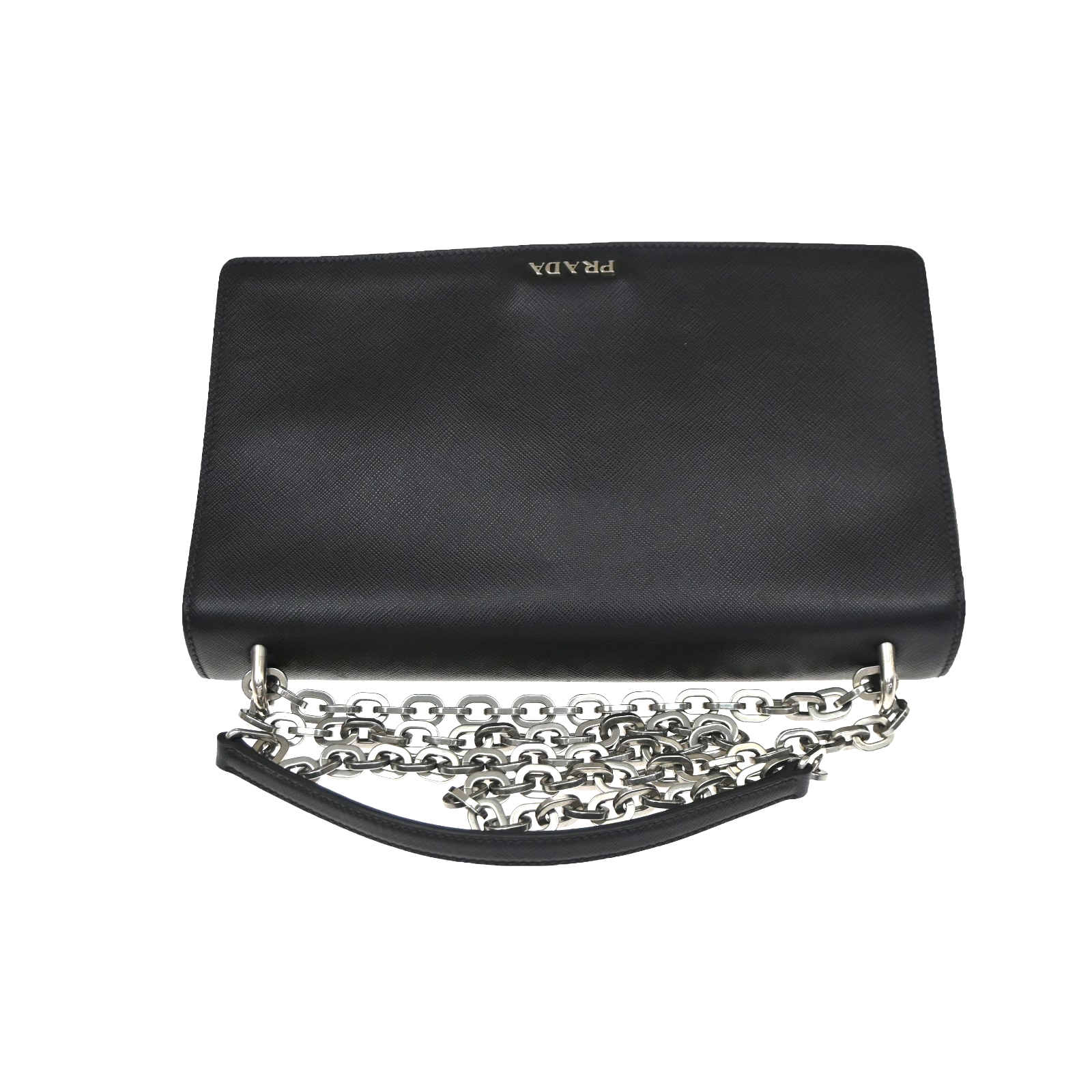 PRADA Saffiano Diagonal Chain Shoulder Bag Nylon Leather Black SHW 10KD064