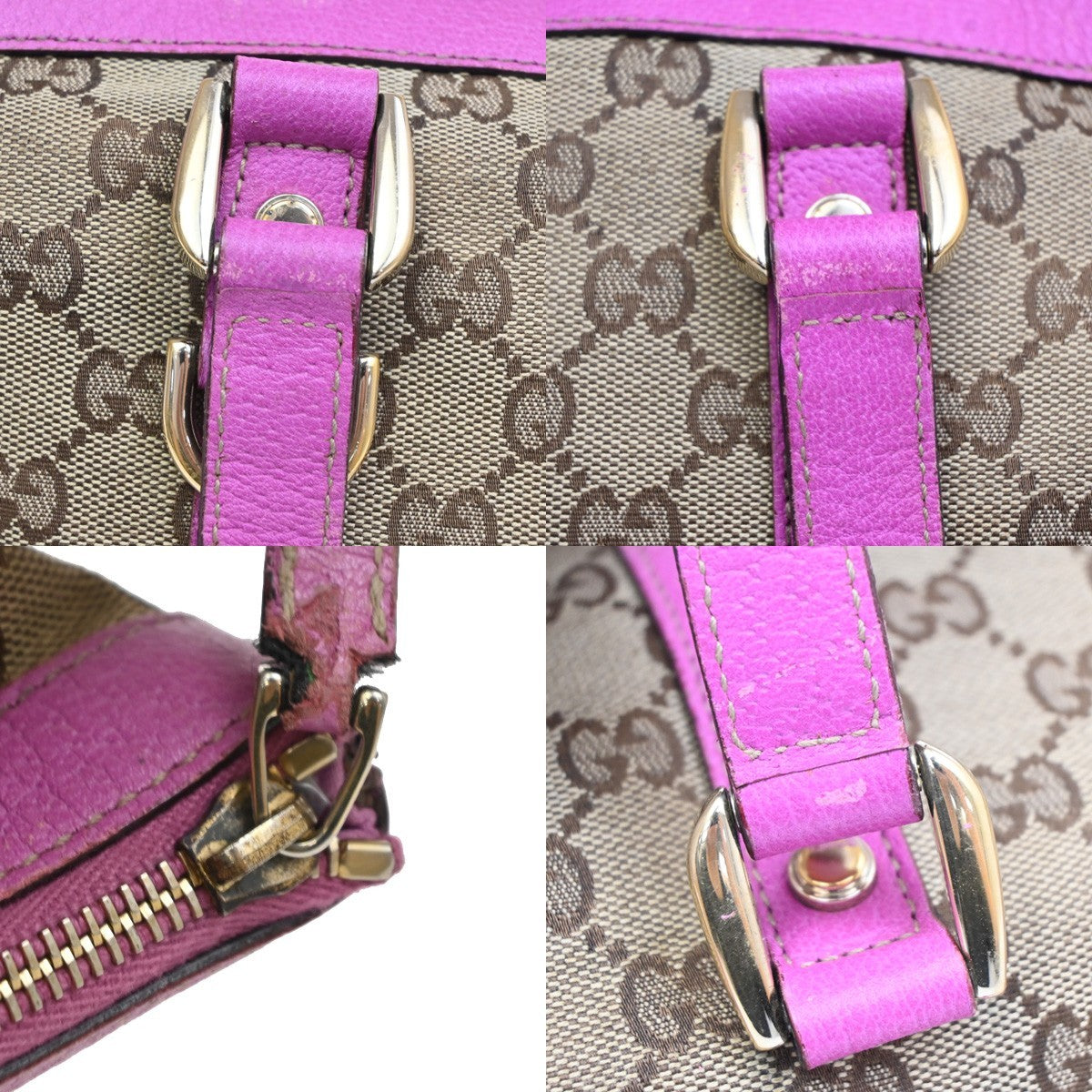 GUCCI GG Pattern Abbey Shoulder Bag Canvas Leather Beige Pink GHW Itlay 67DA040