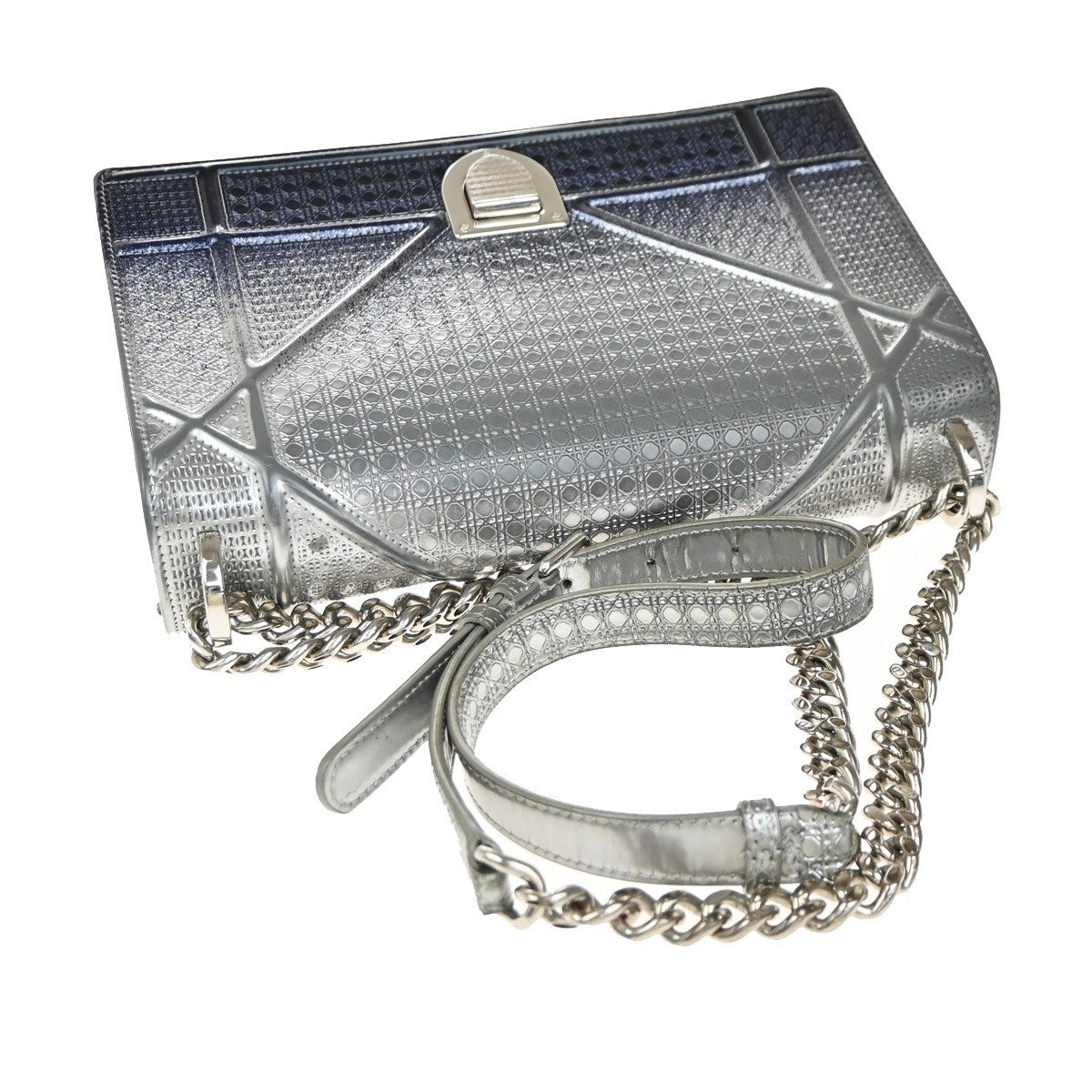 CHRISTIAN DIOR Diorama Chain Shoulder Bag Embossing Leather Blue Silver 12EG331