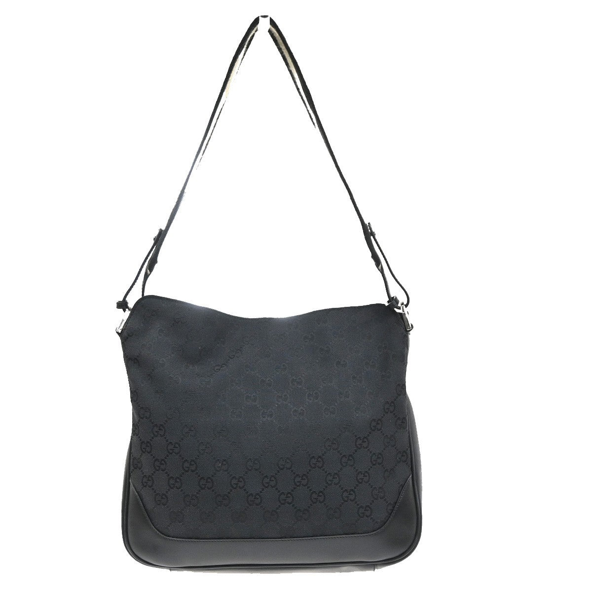 GUCCI GG Pattern Sherry Line Shoulder Bag Canvas Leather Black SHW Italy 32KC939